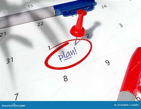 Red Pin On Calendar With Word Plan Pinned Day Stock Illustration