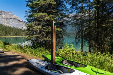 Canoeing On The Emerald Lake Stock Photo Image Of Rockies National