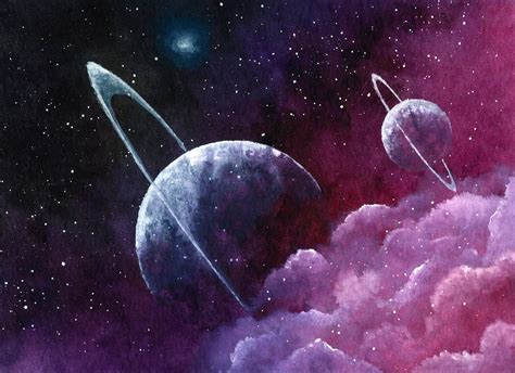 Watercolor Planets Space Painting Outer Space Decor Space Etsy