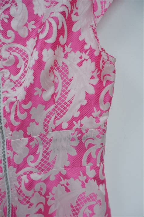 Louche Womens Brand New Jacquard Print Short Dress Size Uk 12 Pink Lace