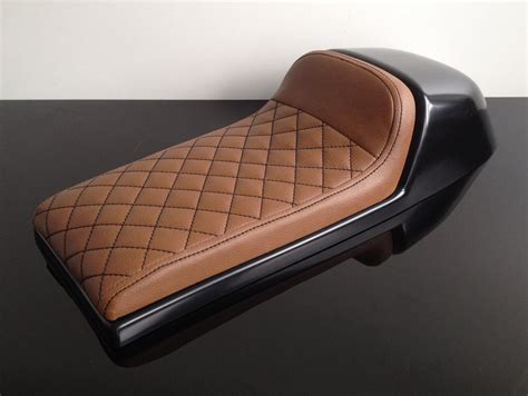 Cafe Racer Seat Universal Brown Leather Black Square Stitching