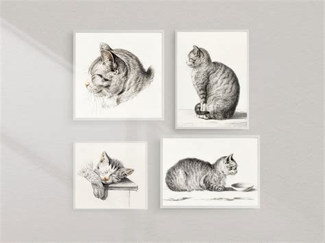 Cat Wall Decor Set Of 4 Cat Prints Cat Painting Nursery Etsy Cat