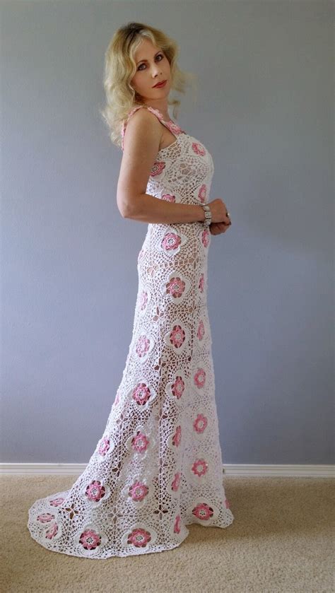 Vintage 70s Crochet Sheer Lace Scalloped Train Flapper Wedding Maxi Dress Gown Ebay