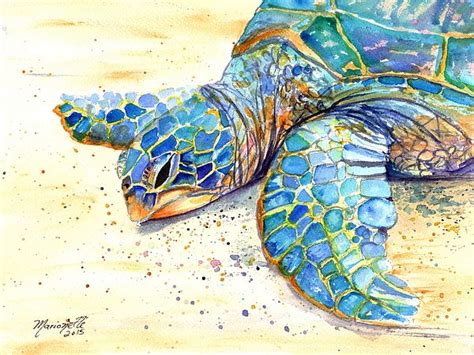 Turtle At Poipu Beach By Marionette Taboniar Turtle Watercolor