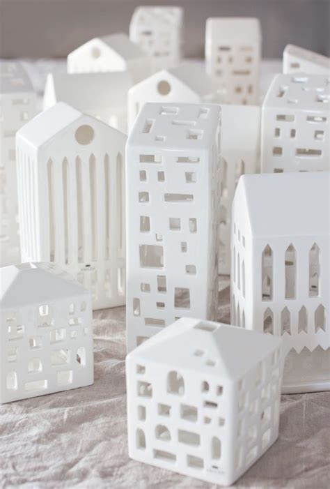 Shapes In White Ceramic Lantern Clay Houses