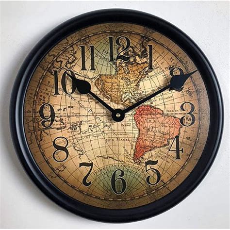 Vincenzo World Map Wall Clock Beautiful Color Silent Mechanism Made