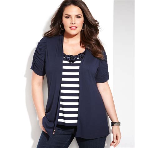 Lyst Inc International Concepts Plus Size Shortsleeve Striped Layered