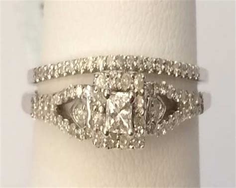 14k White Gold Princess Cut And Round Diamond Halo Engagement Bridal