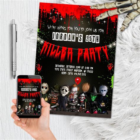 Halloween Birthday Invitation Killer Party Horror Movie Etsy