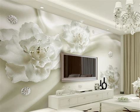 Beibehang 3d Wallpaper Elegant White Large Silk Flower Wallpaper Living