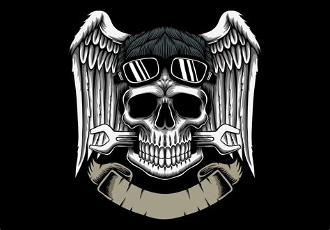 Mechanic Skull Head With Wings And Banner Emblem 1255885 Vector Art At