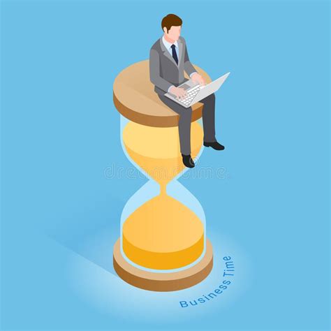Business Time Concepts Businessman Running With Clock Isometric