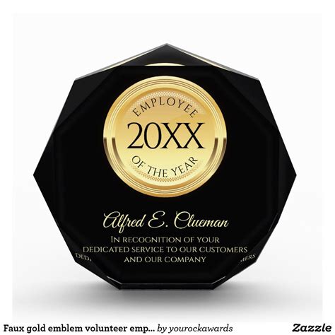 Being named employee of the month or employee of the year is never an easy thing to achieve. Faux gold emblem volunteer employee of the year acrylic award | Zazzle.com in 2020 (With images ...