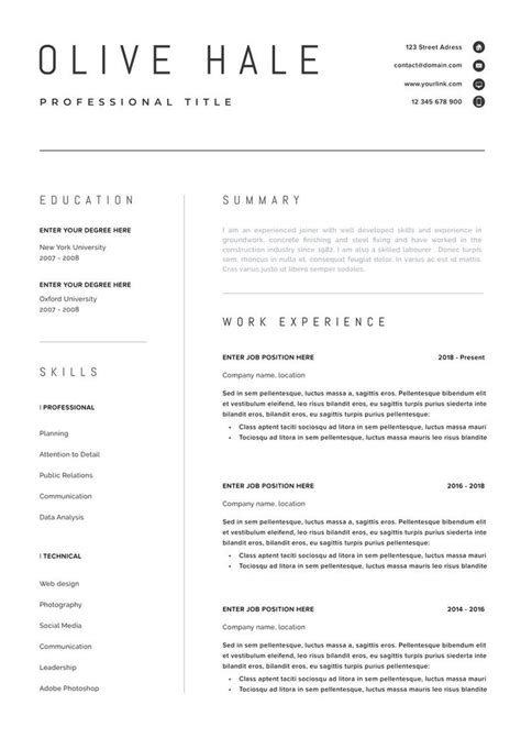 A Professional Resume Template With No Work Experience On The Front And