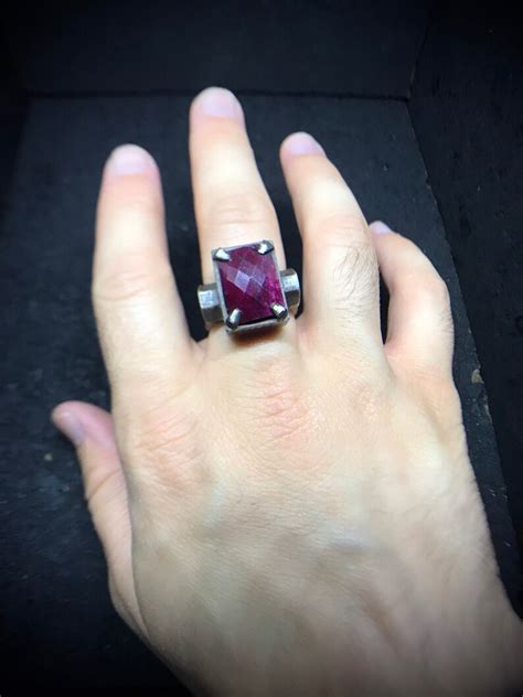 Ruby Sanguine Vampire Ring Sterling Silver Raw Texture Signet Etsy