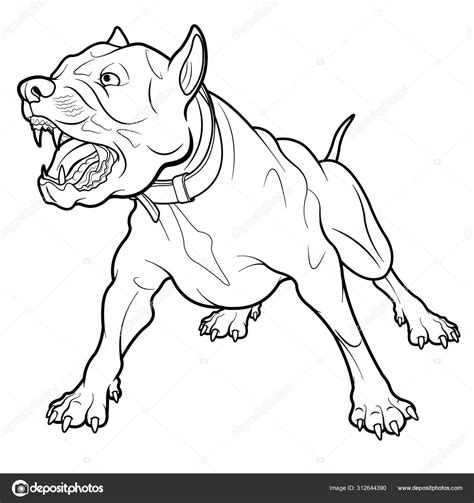 Angry Barking Pit Bull Dog Line Illustration Stock Vector Image By