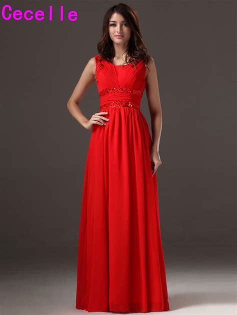 Hot Sale Long Floor Length Red Bridesmaids Dresses With Sleeves For Wedding A Line Formal