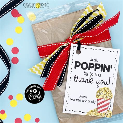 Editable Just Poppin By To Say Thank You Popcorn T Tags Etsy
