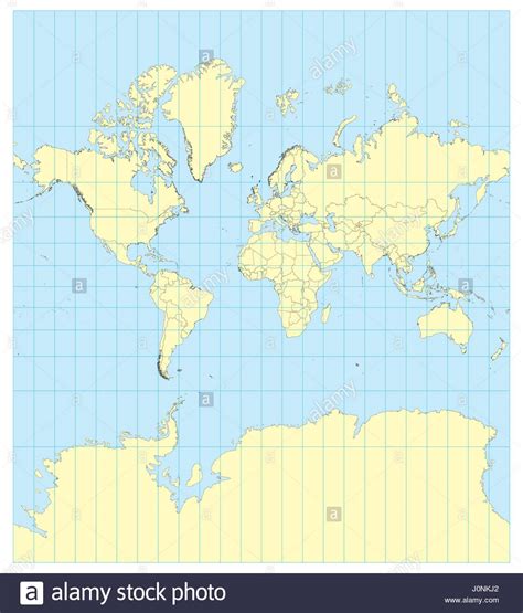 Very High Detailed Map Of The World In Mercator Projection With Stock