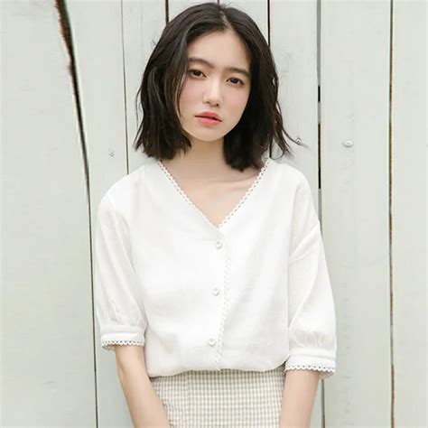 Korean Fashion V Neck Short Sleeve White Pink Blouses Shirt Summer Tops For Women 2018 Vintage