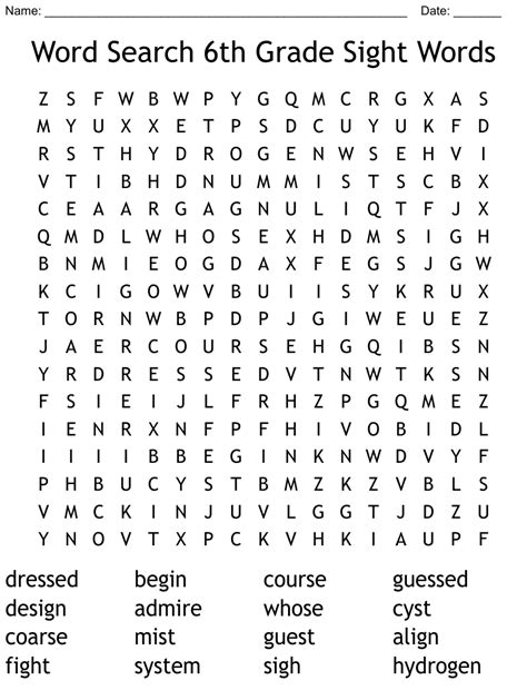 Word Search 6th Grade Sight Words Wordmint
