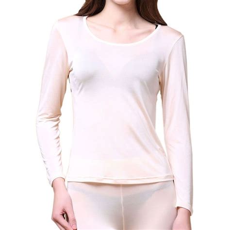 Pure Silk Knit Women Underwear Long Johns Top Only Long Sleeve Thermal Shirt Paradise Silk