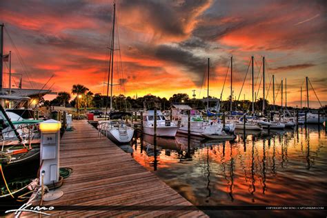 Sunset At Dock From New Smyrna Marina Florida Royal Stock Photo