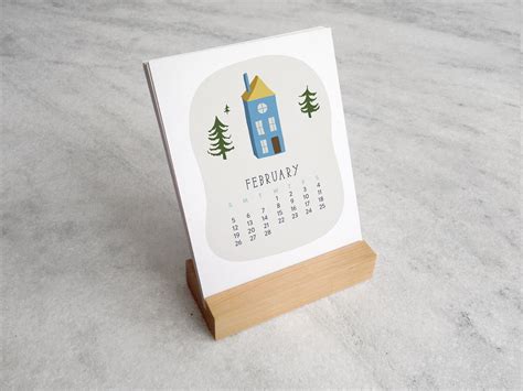 2023 Desk Calendar With Wood Stand Village Desk Calendar Etsy Uk