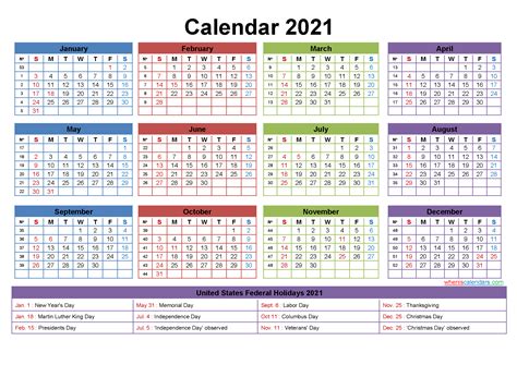 Printable Calendar 2021 With Holidays Template Business Format Riset
