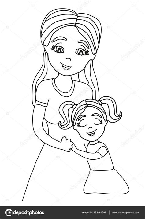 Mama Abrazando A Su Hija Para Colorear Hija Abrazando A