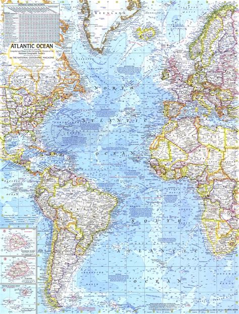 Atlantic Ocean Map Published 1968 National Geographic Maps