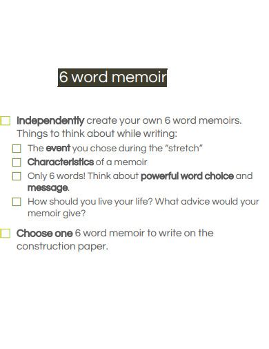 6 Word Memoir Examples