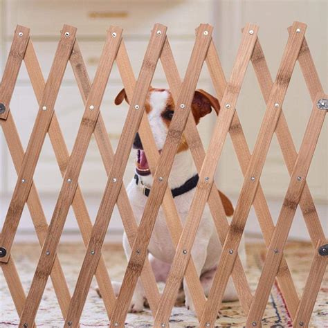 Dewdropy Dog Safety Gate Indoor Wooden Retractable Dog Fence Pet Gate