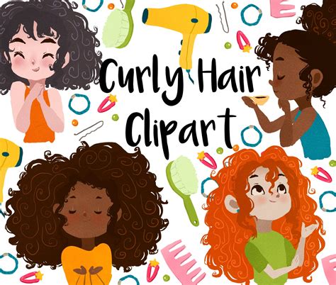 Curly Hair Girl Clipart Hair Clip Art Hair Accessories Etsy