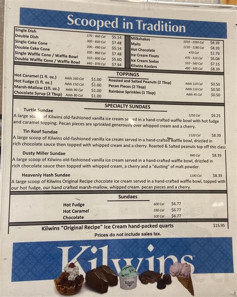 Kilwins Chocolate Fudge And Ice Cream Menu In The Villages Florida Usa