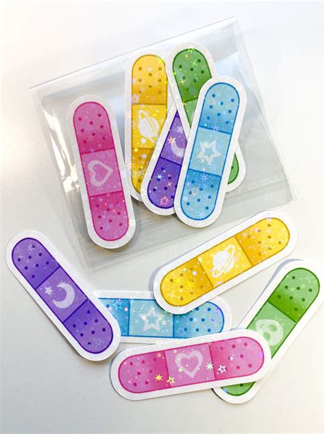Band Aid Rainbow Cute Self Care Medical Stickers Kawaii Etsy
