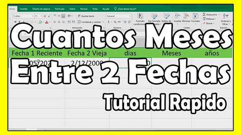 Como Obtener Los Meses Entre Fechas En Excel Restar Fechas Meses Youtube