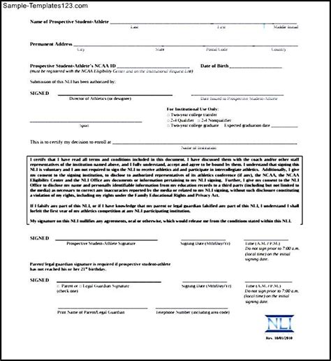Ncaa Eligibility National Letter Of Intent Download Sample Templates