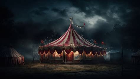 A Circus Tent Setting In A Dark Room In The Style Of Photo Realistic