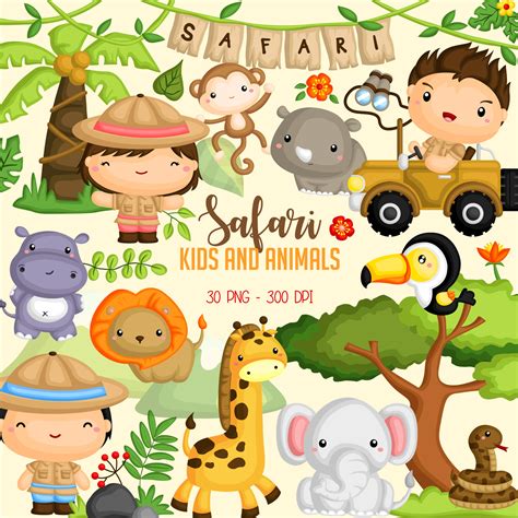 Safari Kids And Animal Clipart Jungle Animal Clip Art Cute Etsy Uk