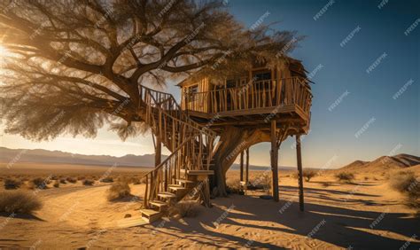 Premium AI Image | A Desert Oasis The Enchanting Tree House in the