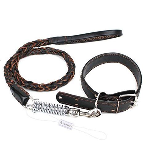 Vvhome 2 In 1 Adjustable Studded Pet Collar And Braid Leather Leash Pet