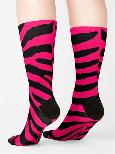 Black And Hot Neon Pink Zebra Animal Safari Stripes Socks By Podartist