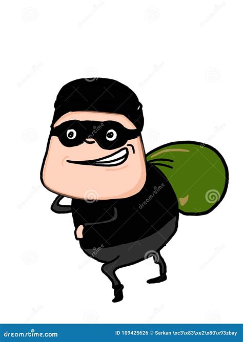 Cute Thief Character Vector Cartoon Illustration Bandit With Bag Robber In Mask