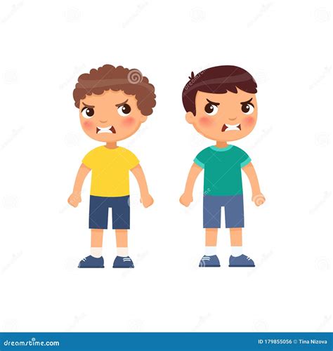 Angry Little Boys Flat Vector Illustration Stock Illustration