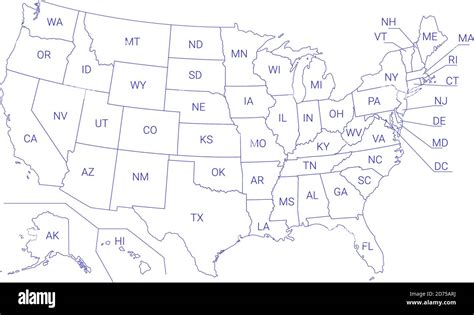 Outline Political Us Map With Titles Of The States All Usa Regions Are