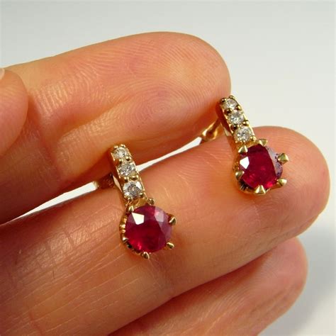Natural Ruby Diamond Studs K Yellow Gold Kt Round Cut Ruby Earrings Dainty Ruby Earrings