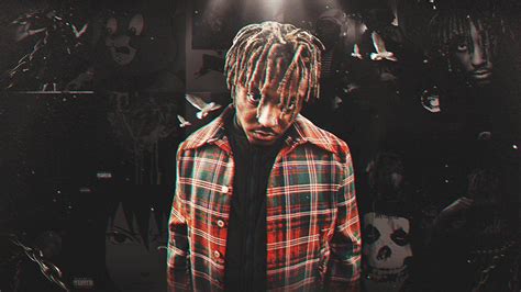 Juice Wrld In Faces Background Wearing Striped Shirt Hd Juice Wrld Wallpapers Hd Wallpapers