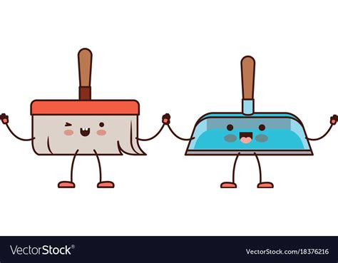 Kawaii Cartoon Hand Dustpan And Hand Broom Holding
