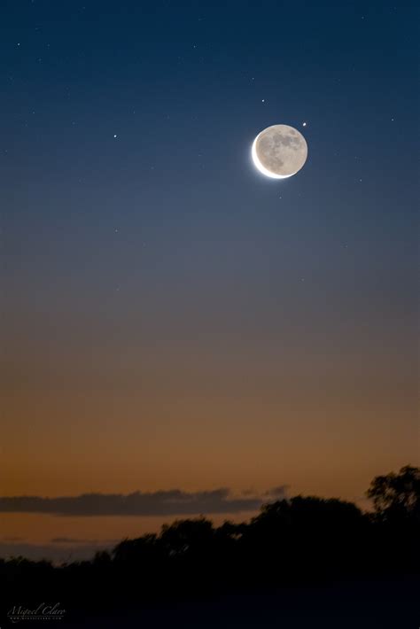 A Lunar Earthshine Close To Planet Saturn And Titan Astrophotography